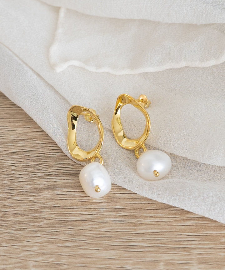 Large Baroque Pearl, Drop Earrings, Fireball Freshwater Pear, Minimalist style, deals S925 Gold Vermeil